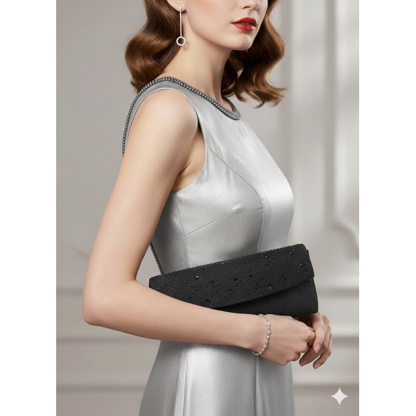 Evening Bag - Satin w/ Beaded Flap - BG-100277B